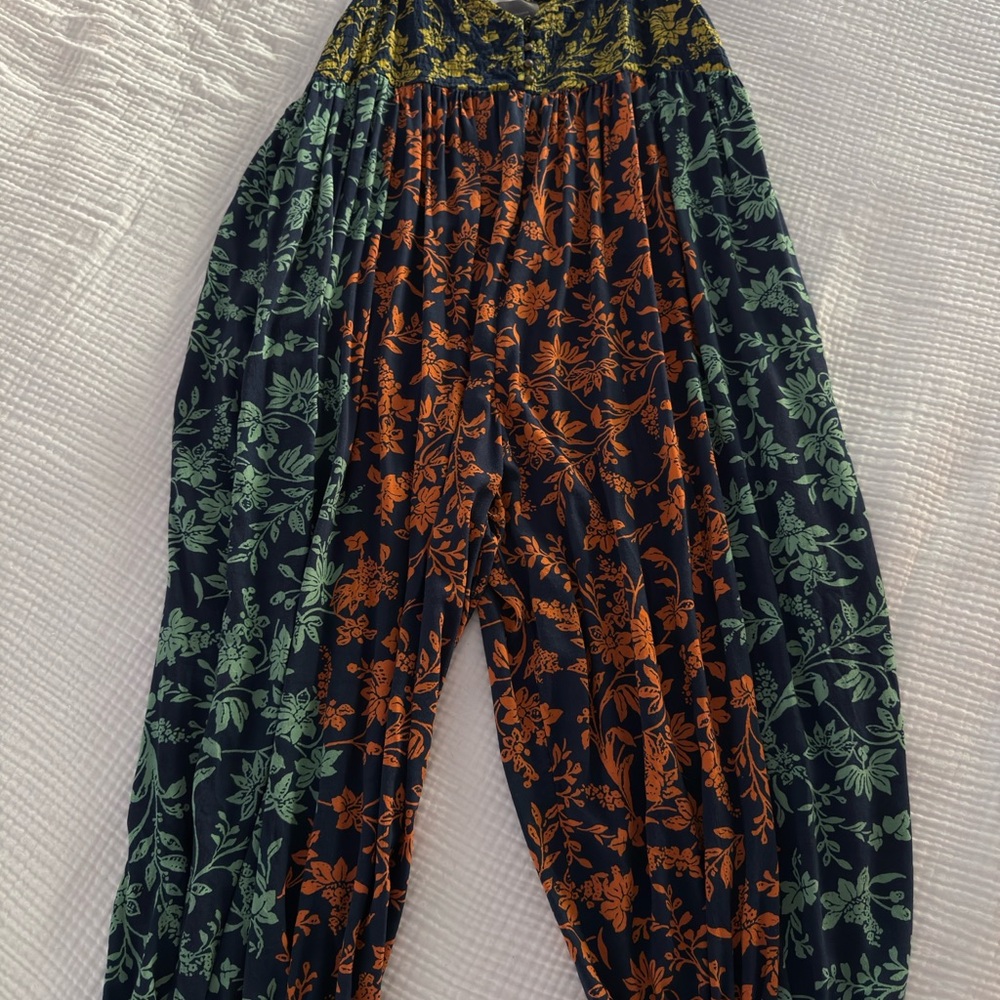 Anthropologie Black and Orange Floral Wide Leg Jumpsuit
